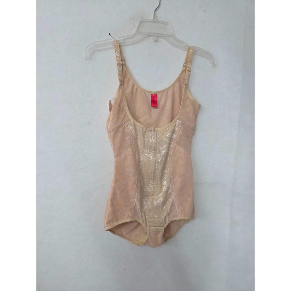 Re-Define‎ Shapewear Bodysuit Women Lrg Nude Floral Lace Tummy Control Zip Front